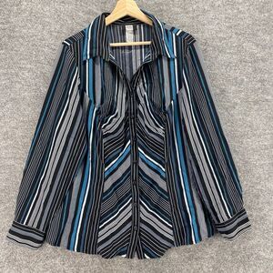 5/$45Studio Shirt Women 18/20W Plus Black Striped Button Up Collared Long Sleeve